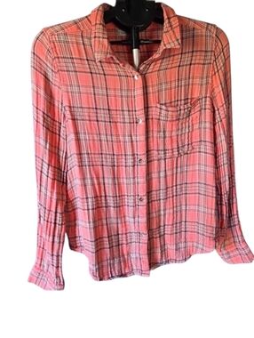 Calvin Klein Jeans Coral Plaid Button Down Shirt Long Sleeve Size M